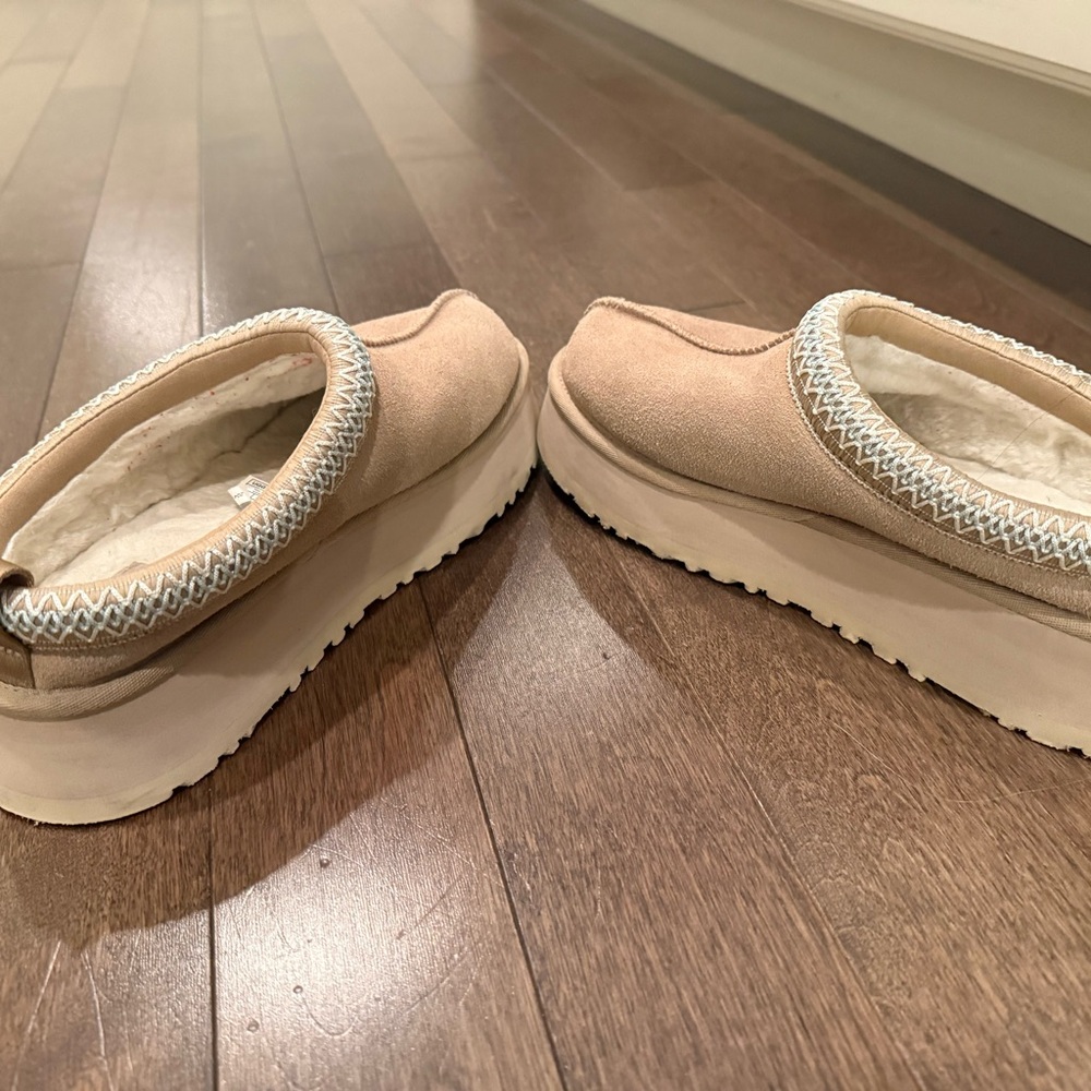 UGG TAZZ PLATFORM Sand/Blue Suede Cozy Slipper sz 9 - Picture 5 of 9